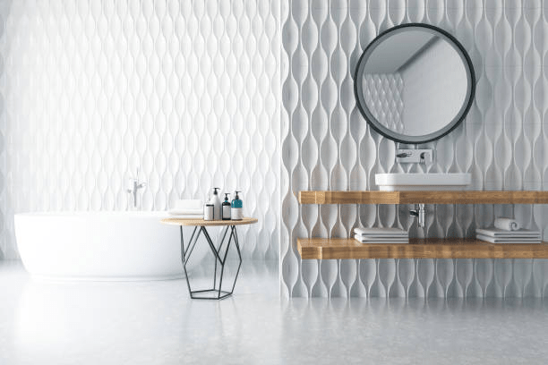 wall tile in bathroom, geometric tile | The Floor Store