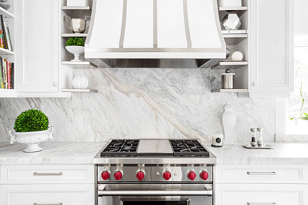 Marble countertop and backsplash in kitchen | The Floor Store