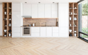 Chevron hardwood installation in home